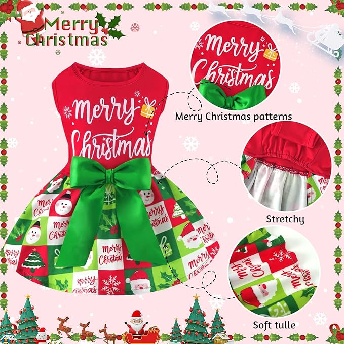 XPUDAC Dog Christmas Outfit Dog Dress Holiday Puppy Clothes for Small Dogs Girl, Pet Costume Cat Outfits Red Green-L