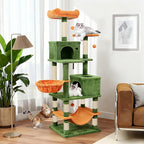 Tangkula 66 Inch Tall Cat Tree, Multi-Level Cat Tower with Sisal Scratching Posts, 2 Condos, Plush Perch, Hammock, Basket, Dangling Toys, Cat Climbing Furniture for Indoor Cats (Green+Orange)