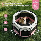 Dog Cat Playpen, Portable Puppy Pet Crate Indoor for Small Dogs Cats Rabbits, Foldable Dog Cage Enclosure for Outdoor, Pop Up Dogs Tent Kennel with Carrying Case, Pink