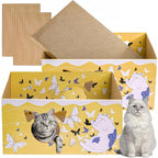2 Pack Cardboard Cat Scratcher Boxes, 16.5 Inch Heavy Duty Cat Scratching Bed, Large Kitten Lounger with Double-Sided Scratch Pad, Hideaway House with Interactive Hole for Indoor Cats