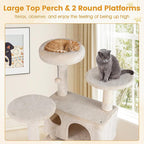 PETSITE 52-inch Cat Tree, Multi-Level Cat Tower with Sisal Scratching Posts, 2 Comfy Condos, Plush Padded Soft Top Perch, Dangling Balls, and Climbing Ladder, Ideal for Indoor Cats (Beige)