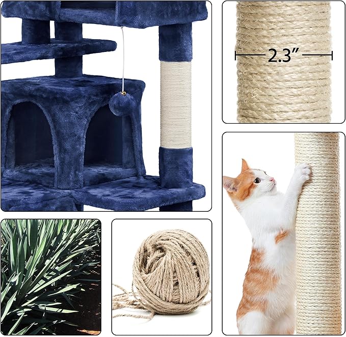 Topeakmart 54in Cat Tree, Cat Tower w/Large Cat Condo Scratching Posts and Perch, Cat Stand House Furniture, Navy Blue