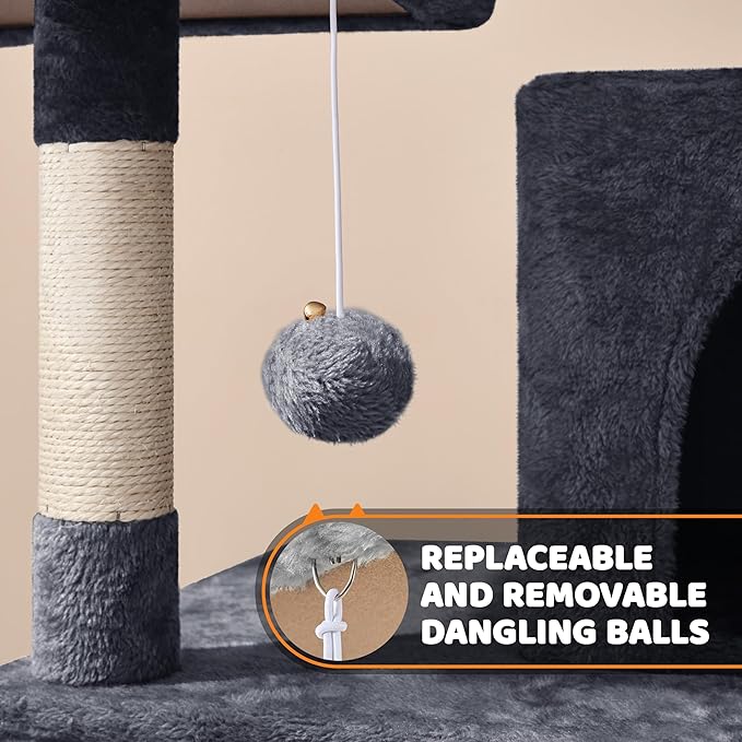 Yaheetech 59in Cat Tree Large Cat Tower with Scratching Posts, Pet Play House Climber Activity Center with Condo and Anti-Dump Device for Kittens/Cats, Dark Gray