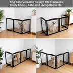 Dog Fence Indoor,Dog Gate Indoor for Doorway pet gate -3-Panel Freestanding, Hallways, House or Stairs -60x24-Inch Retractable Foldable Expandable Wood Pet by SFJC (Black) ﻿