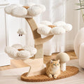 797Audio Flower Cat Tree, 37" Wood Branch Cat Tower, White Cloud Cat Tree with Scratching Post for Indoor Adult Cats, Luxury Cat Tree with Mushroom Cat Scratcher & Interactive Squeaky Toy