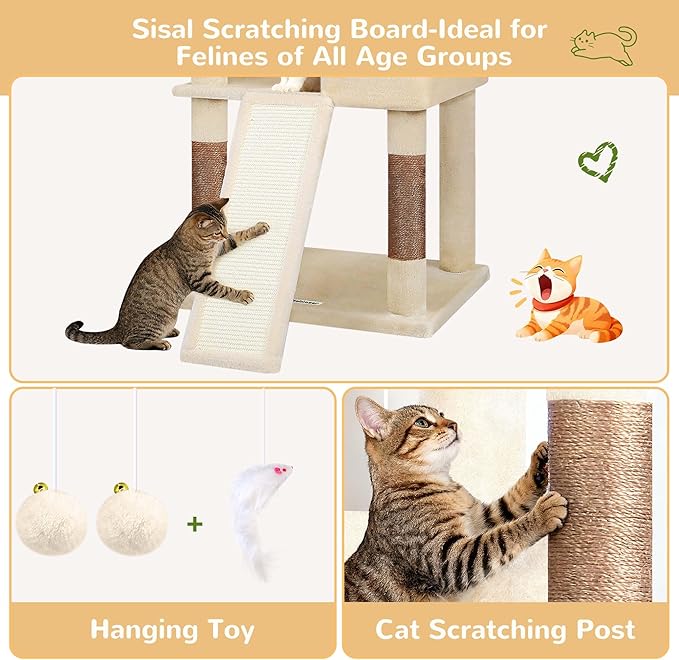 Globlazer Sturdy Cat Tree, 69-inch Large Cat Tower for Indoor Adult Cats 20 lbs Heavy Duty Cat Tree for Big Cats with Large Platform, 6 Scratching Post,Sisal Scratching Board, S69B, Beige