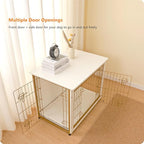 DWANTON Dog Crate Furniture with Cushion, Wooden Kennel Table with Double Doors, Indoor Dog House, Medium Size, 32.5" L, White