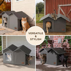 Bedsure Heated Outdoor Cat House-Extra Wide Weatherproof and Warming Feral Cat Shelter with Raised Base in Winter, Waterproof Insulated Outside Pet Hideout for Stray Kitty, 22.5x12.5x13.25inches, Grey