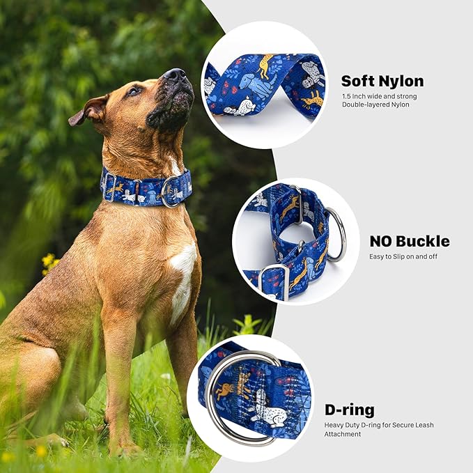 Heavy Duty 1.5 Inch Thick Dog Collar - Escape Proof No Pull Martingale Collar for Large Dogs, Wide Adjustable Slip Training Collar (Bule Dog L)