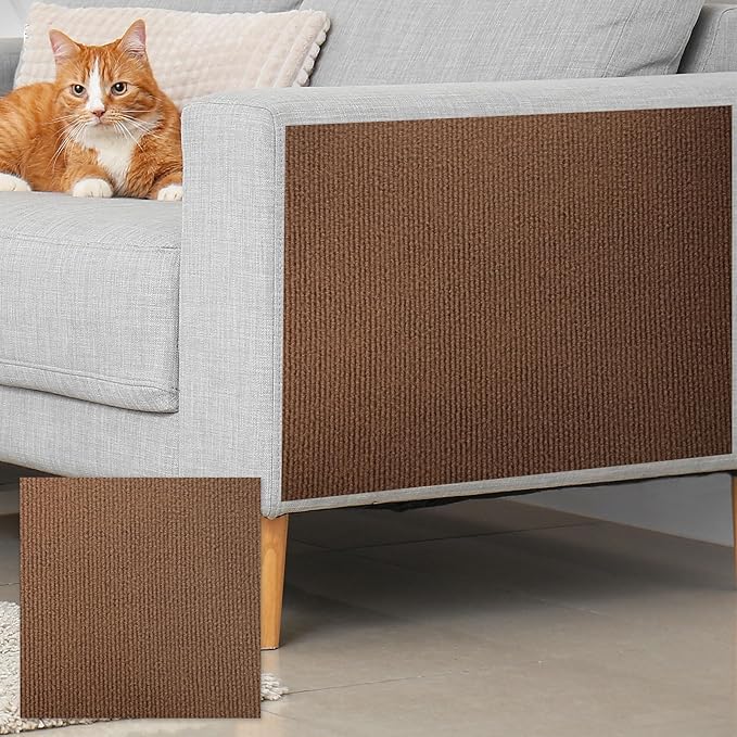 uxcell Self-Adhesive Cat Scratching Mat, 1 Roll 23.6" x 23.6" Couch Protector from Cat Claws for DIY Sofa, Wall, Doors, Cut Anti Cat Scratch Pad Carpet Mat, Brown