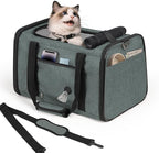 YUDODO 25 lbs Lightproof Soft Sided Pet Carrier for Large Cat & Small Dog Airline Approved Travel Puppy Carrier with Side Pockets & Reflective Mesh, Foldable Portable for Outdoor Car Grey Green