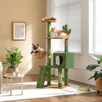 Yaheetech | Cactus Cat Tree | 59.5in Cat Tower w/Cute Perch, Cozy Condo, Convenient Climbing Ladder | Moppy Fabric-Covered Cat House for Indoor Cats | Green/Brown