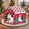 LUCKITTY Cat Scratcher with House Christmas Cardboard House Playground for Indoor Cats, Xmas Scratching Pad Holiday Hideout Decoration