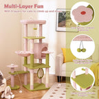 Tangkula Flower Cat Tree, 58 Inch Tall Cat Tower with Plush Padded Top Perch, Cat Condo, Hammock, Sisal Scratching Posts & Board, Dangling Balls, Indoor Pink Floral Cute Cat Tree