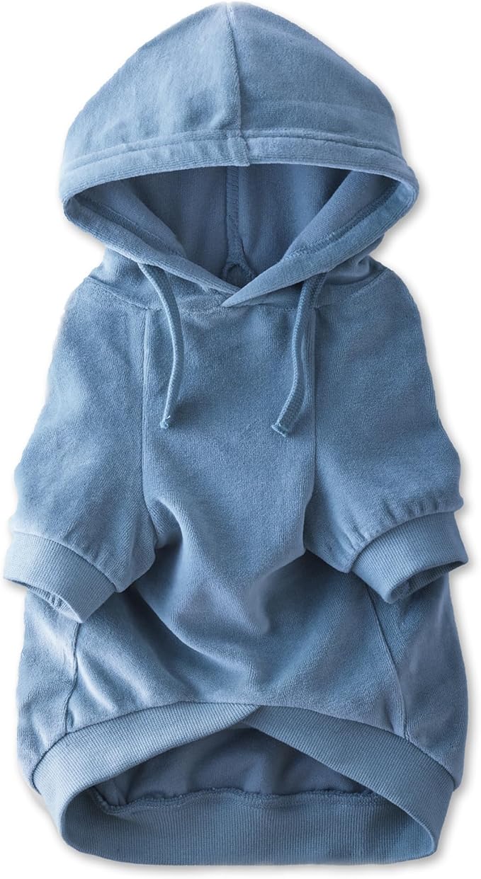 Cooper II Organic Cotton Velour Dog Hoodie Pet Coat for Small, Medium and Large Dogs, Faded Denim, XX-Large (70-110 lbs)