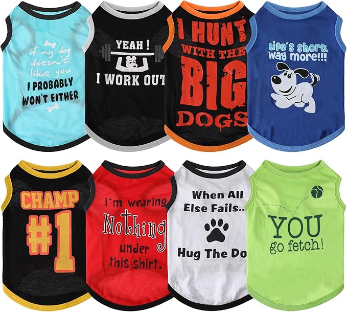 Saintrygo 8 Pieces Dog Shirts Pet Printed Clothes with Funny Letters Summer Pet T Shirts Cool Puppy Breathable Dog Outfit Soft Sweatshirt Cats(Cute Pattern,Medium)