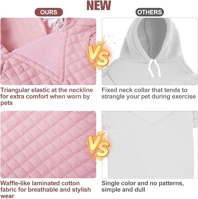 BEAUTYZOO Small Dog Hoodie Sweater with Pockets, Dog Clothes for Small Medium Dogs Boy Girl, Waffle-Like Laminated Cotton Pet Coats with Hat and Leash Hole, Pink XL