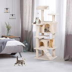 54in Cat Tree for Indoor Cats Multi-Level Condo Tower Bed Furniture Kitten Play House with Scratching Posts, Beige