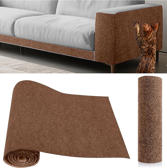 Cat Scratch Furniture Protector Couch Protector from cat Claws Self-Adhesive Carpet remnants Scratching Mat Trimmable DIY Climbing Covering Posts(Brown, 15.8" x 78.7")