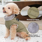Warm Fleece Dog Coats with Durable Harness Buitl in D-Ring,Waterproof Doggie Jacket for Medium Dogs,Dog Vest for Cold Winter,Green L