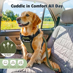 Pawaboo Dog Seat Belt Harness for Car, Dog Car Harness Seatbelt with Double Clips, Adjustable Breathable Pet Vest & Dogs Safety Tether with Elastic Bungee for Small Medium Large Pet, M,Green + Black