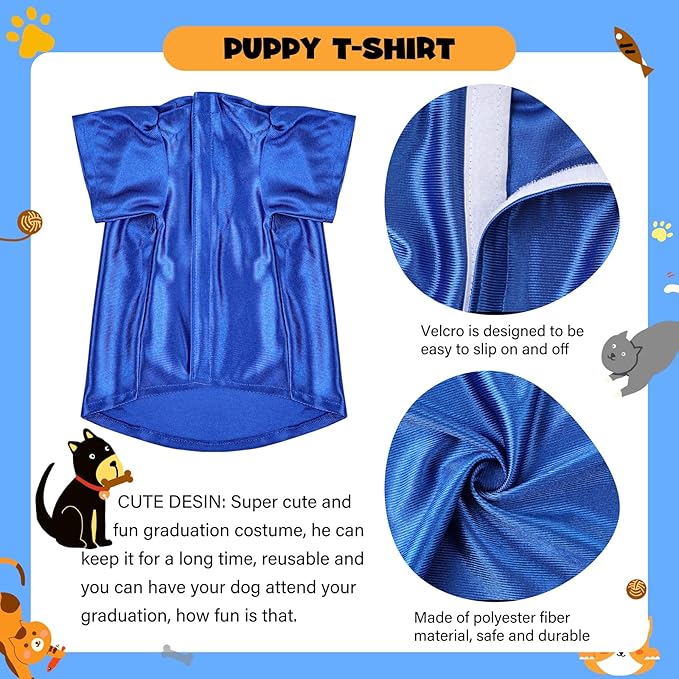 Dog Graduation Cap and Gown, Dogs Cats Graduation Holiday Halloween Costume Accessory(Blue,Small)