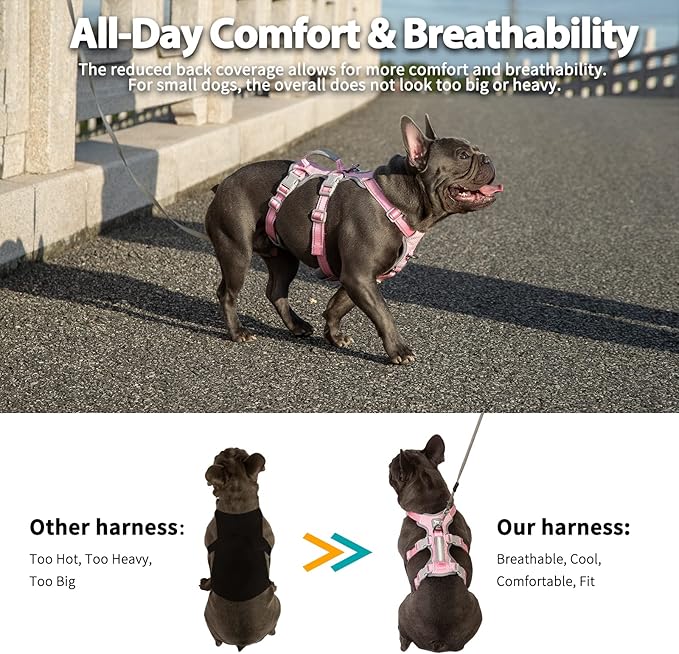 Huntboo Escape Proof Dog Harness, Escape Artist Harness, Fully Reflective Vest with Padded Handle, Breathable,Durable, Adjustable Vest for Medium Dogs Walking, Training, and Running Gear (Pink, XS