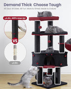 Heavy Duty Cat Tree for Large Cats Adult - 60 Inch XXL Sturdy Cat Tower Condo with Extra Wide Scratching Posts (φ4.4in) Big Cat House Hammock Perch - Indoor Wood Modern Multi Level Corner Cat Bed