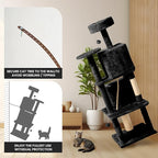 58in Large Cat Tree Tower for Indoor Cats with Soft Plush Hang Ball, Two Condos, Sisal Scratch Posts & Rope Play for Kittens/Adult Cats, Black