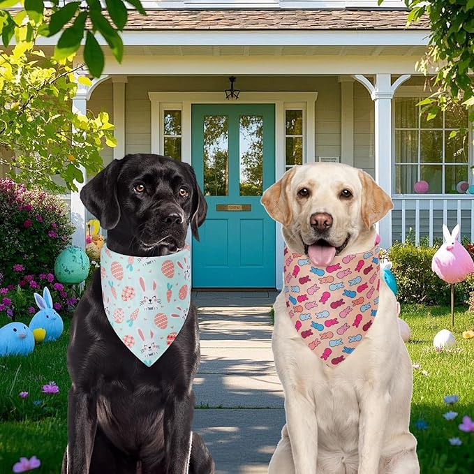 Easter Dog Bandanas Large 2PCS, 4 Pattern Colorful Scarf for Boy and Girl, Triangle Reversible Bibs Breed for Puppy Cats Pets