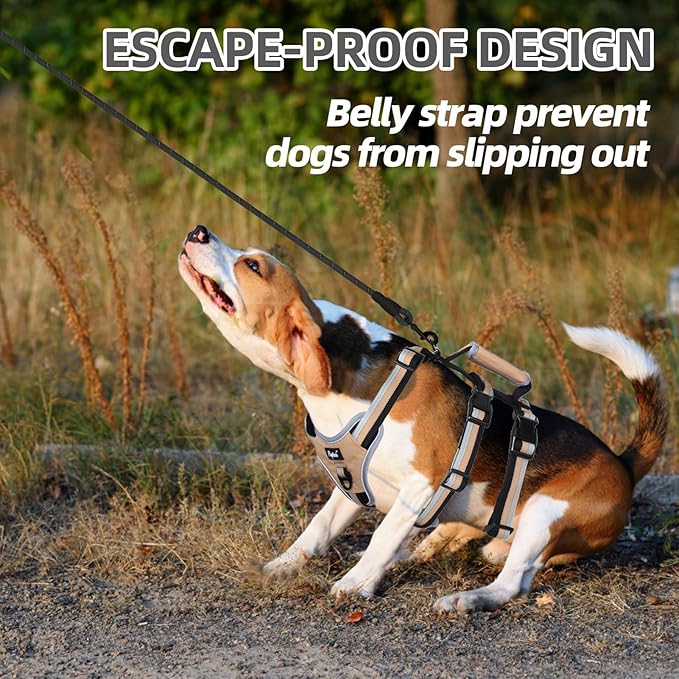 PUPTECK Escape Proof Dog Harness with Padded Handle, No Pull Pet Vest Harness Durable Reflective for Medium Large Dogs Walking Training and Running, Moccasin, XL