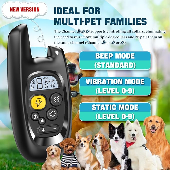 Dog Shock Collar with Remote Control- Training Collar for Small Medium Large Dogs, Electric Collar for Dogs Training Rechargeable, E Collar with Beep, Vibration & Shock-Lock Keypad