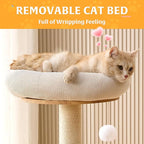 HITTITE Solid Wood Cat Tree Tower with Scratching Post, 37.8 Inches Tall Cat Towers with Scratching Board and Scratcher Ball, Modern Cat Tower With Space Capsule and Removable Top Bed for Indoor Cats.