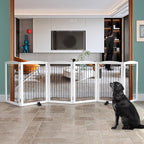 ZJSF Freestanding Dog Fence Indoor, Foldable Dog Gate for Doorways, Stairs or Hallways, Sturdy Wood Extra Wide Pet Gate with Support Feet for The House, White, 32 "Height-6 Panels