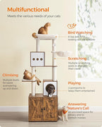 Feandrea Cat Tree with Litter Box Enclosure, 70.1-Inch Tall Cat Tower, 2-in-1 Modern Condo with Scratching Posts, Perch, Caves, Basket, Washable Cushion, Rustic Brown UPCT116X01