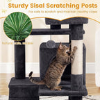 PETSITE 52-inch Cat Tree, Multi-Level Cat Tower with Sisal Scratching Posts, 2 Comfy Condos, Plush Padded Soft Top Perch, Dangling Balls, and Climbing Ladder, Ideal for Indoor Cats (Dark Grey)
