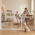 TSAYAWA Triple-Lock Acrylic Extra Wide Baby Gate 66.95"-74.8", Crystal Clear Transparent Pet Gate for Dogs, Heavy Duty Metal Gate for Doorways, Pressure Mount Child Safety Barrier, Auto Close, White