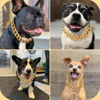 BAOBOTE 15MM Gold Stainless Steel Dog Collar with Cuban Link Chain Heavy Duty Chew Proof Training Collar for Dogs(26" Gold)
