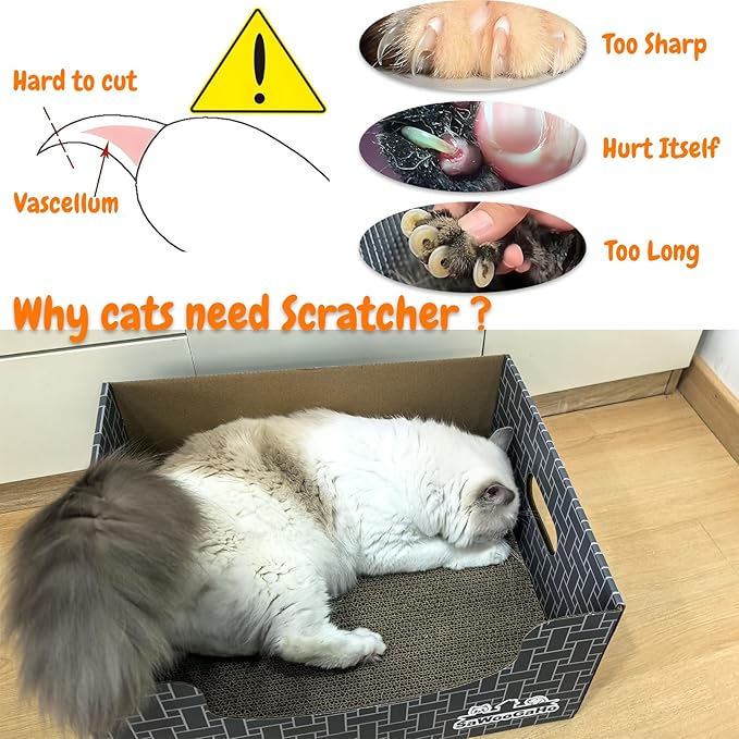 Extra Large Cat Scratch Box Cardboard Cats Scratcher with Bigger Space Double-Sided Scratching Boxes Refillable Pad Easy to Clean Scratchers for Indoor Cats (Grey 3 pcs Pads)