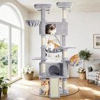 Cat Tree 82 in Multi-Level Cat Tower for Indoor Cats, Heavy Duty Large Cat Tree with Sisal Scratching Posts, Hammock, 2 Perches, 2 Condos, 2 Hanging Baskets, Light Grey