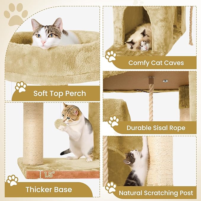 58" Cat Tree Large Cat Tower Condo w/Multi-Level Scratching Post for All Indoor Cats (Beige)