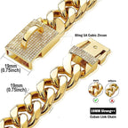 New Gold Dog Chain Collar with Bling Zircon Buckle,19MM Strong Stainless Steel Cuban Link Chain Collar,Dog Necklace Collar for Small Medium,Large Dogs