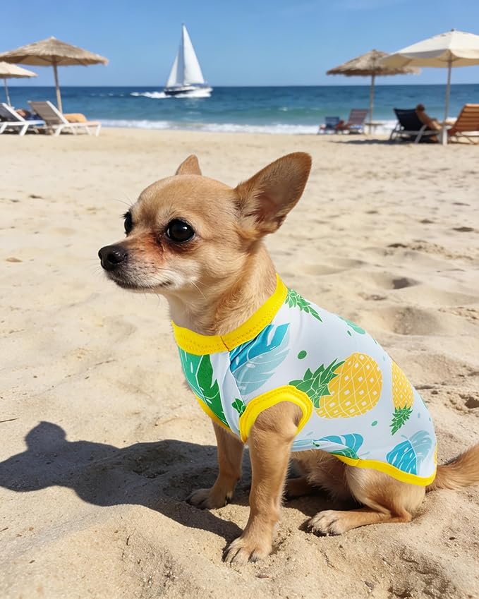 PET SHOW 4 Pack Summer Dog Shirts for Small Dogs Boy UPF 50+ UV Sun Protection Cooling Clothes Tank Top Shark Puppy T-Shirts Pet Holiday Party Sleeveless Vest Blue(Medium)