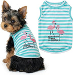 Parisian Pet Flamingo Dog Shirt – 100% Cotton Striped Shirts for Small Dogs – Sleeveless Puppy Vest – Lightweight and Breathable Pet Apparel – Pullover Summer Dog Clothes - Stretchy T Shirts for Dogs