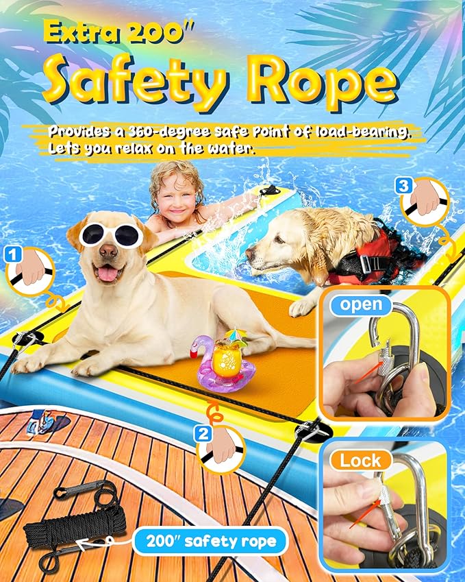 Inflatable Dog Ramp – 60"x40" Extra Large Boat Ramp for Dogs Up to 240 lbs, Non-Slip Puncture-Resistant Inflatable Dock Floating Platform, Pool Floats Platform for Lakes, Boats, Lake, Trip