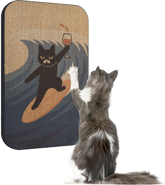Art Cat Scratcher, Wall-Mountable Cat Scratching Board, Cat Wall Scratcher 16.7x11x1 Inch Cat Scratch Pad and Cat Scratchers for Indoor Cats Toy Furniture Protector(SurfingCat1)