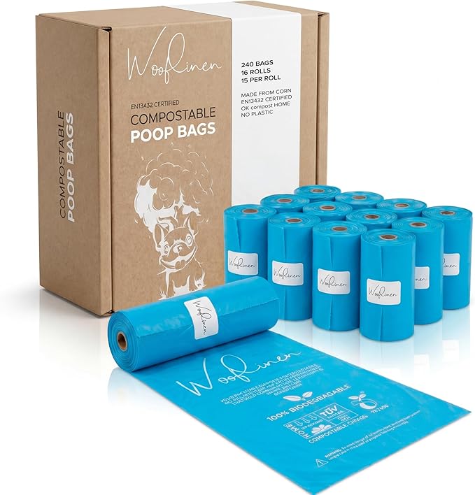 Wooflinen Unscented Compostable Dog Poop Bags – Leak-Proof Dog Poop Bags Rolls – Large 9x13”, Durable, Easy Tear – Made from Plant-Based Materials – For Big & Small Dogs – 720 Count (48 Rolls)