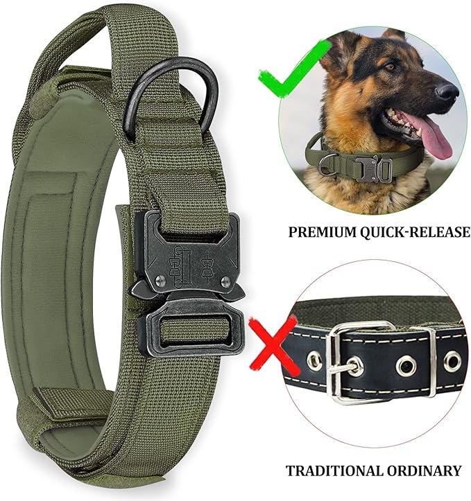 COOYOO Dog Collar,3 Piece Set Tactical Dog Collars, Adjustable Military Training Nylon Dog Collar with Control Handle and Heavy Metal Buckle for Medium and Large Dogs