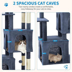 61" Large Cat Tree Tower for Indoor Cats, Heavy-Duty Multi-Level Cat Condo for Maine Coon & Big Cats with Extra-Large Perch, 2 Spacious Houses, Sisal Scratching Posts & Hanging Toys - Blue
