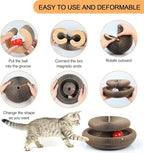 Magic Organ Cat Scratching Board, Interactive Scratch Pad with a Ball, Cat Scratcher for Grinding Claw, Recyclable and Durable, Furniture Protector, Retractable, Brown, Reversible